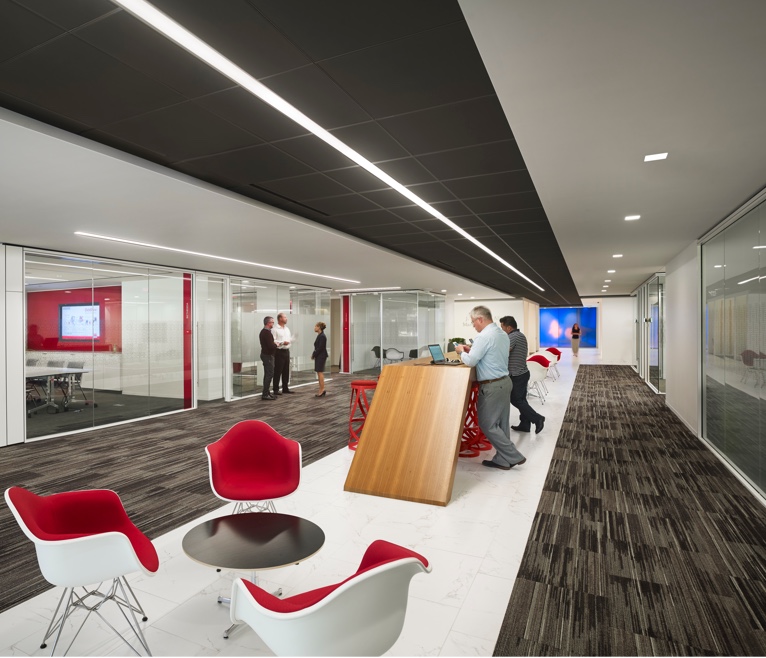 A sleek and modern office area at Marriott Headquarters.