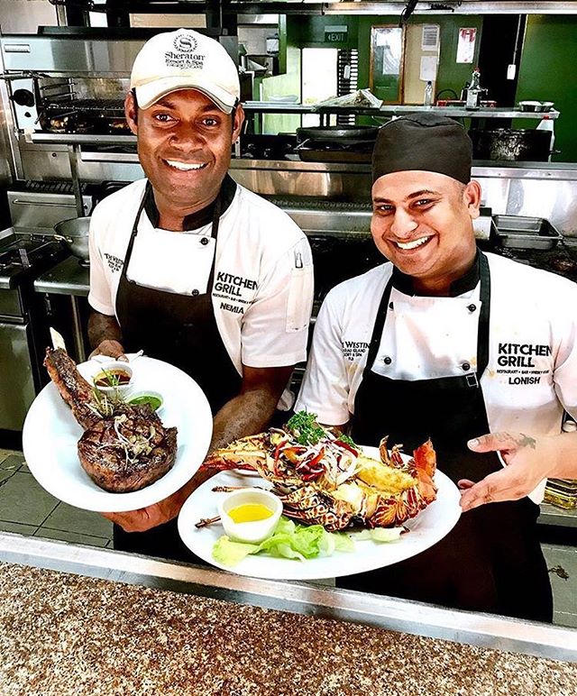 @kitchen_grill_fiji bringing the taste of to guests with Surf 'n' Turf Fijian style featuring Tomahawk and Green Fijian #Lobster.